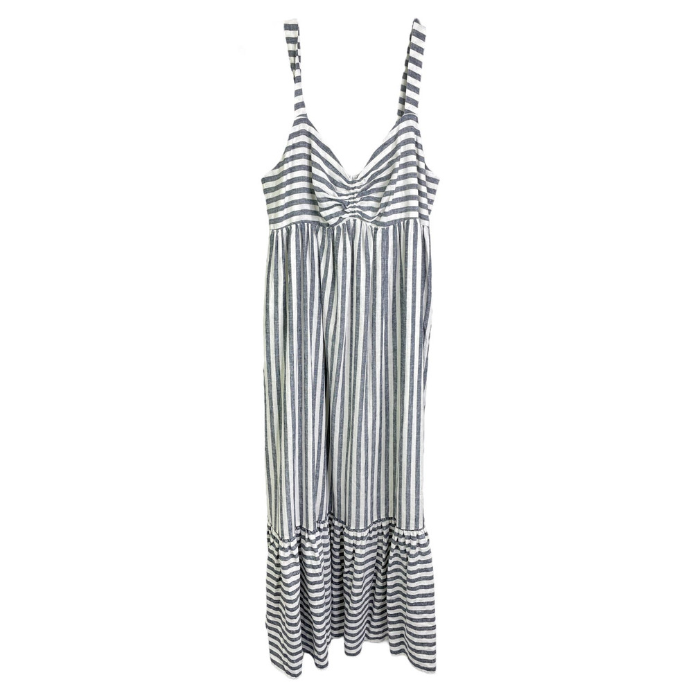 Banana Republic Women Maxi Dress Striped Sleeveless Linen Preppy Navy Sz LP NWT